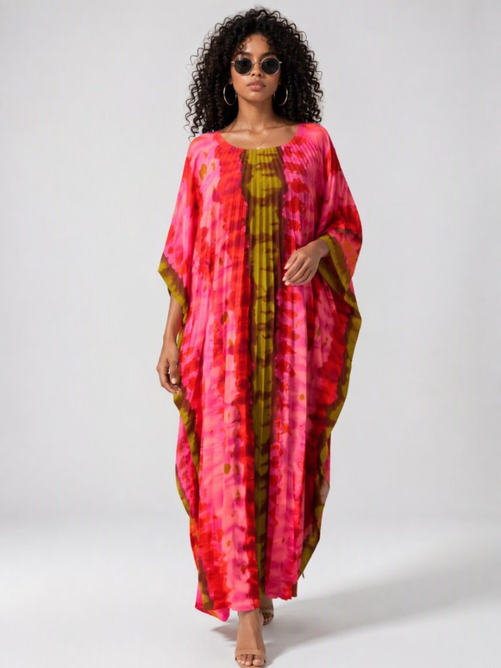 Vintage 60's Tie Dye Accordian Pleat Poncho Maxi Dress Free size S M L XL 2X